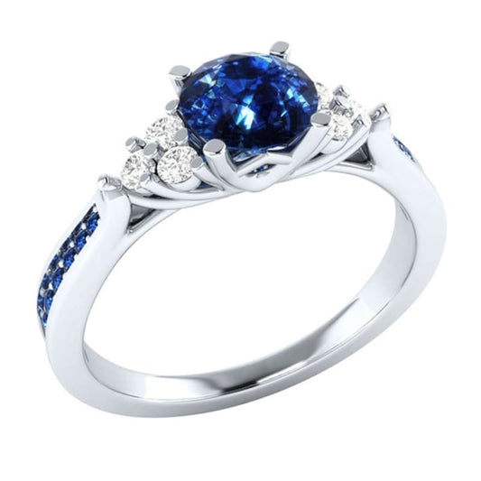 New inlaid sapphire zircon ring European and American hot-plated 925 silver princess engagement ring - LabombeYlang