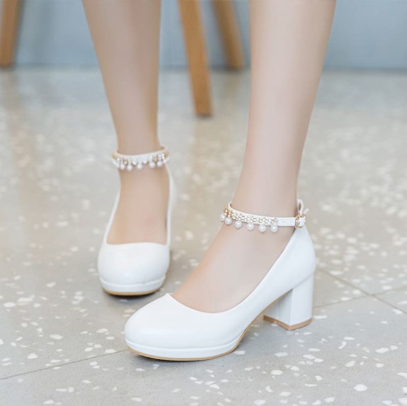 Fashion New Sweet Pearl Buckle Chunky Heel Women’s Shoes - LabombeYlang