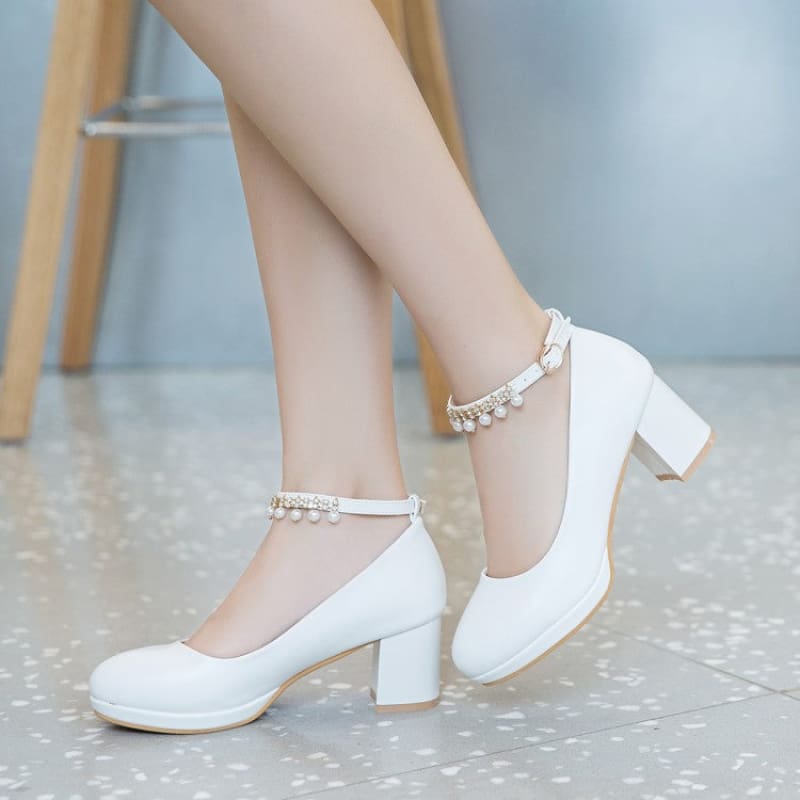 Fashion New Sweet Pearl Buckle Chunky Heel Women’s Shoes - LabombeYlang
