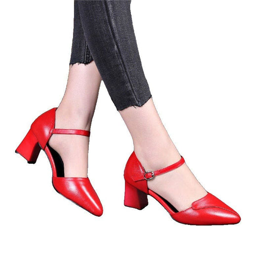 Runyue Red Mother’s Small Leather Shoes - LabombeYlang