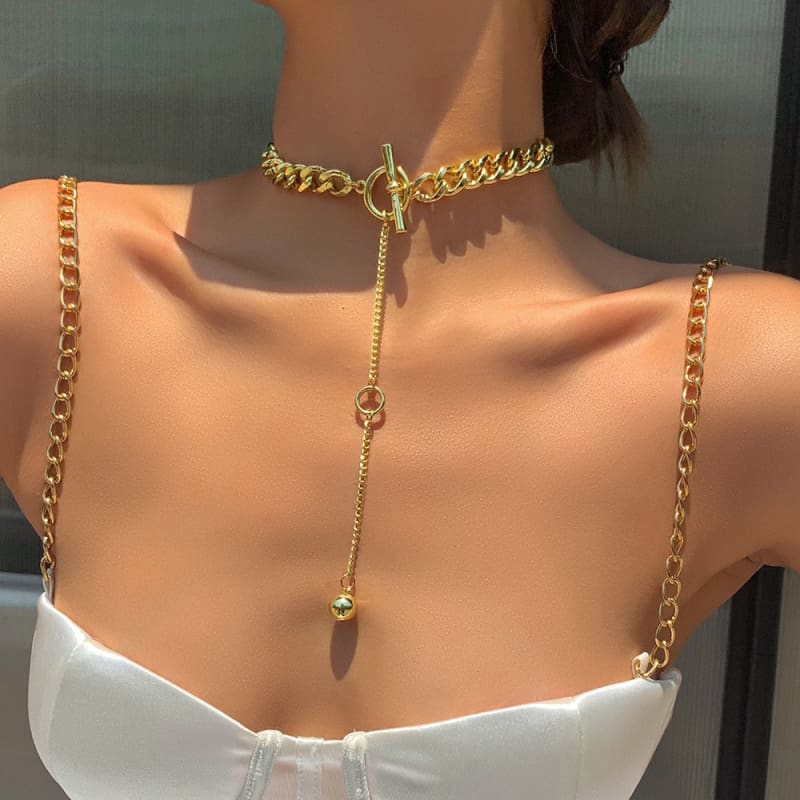 Gold long pendant necklace - LabombeYlang