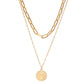 Gold Double-Layer Chain Geometric Medal Head Necklace - LabombeYlang