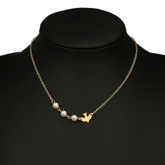 Peace Dove Pearl Pendant Short Necklace Clavicle Chain - LabombeYlang