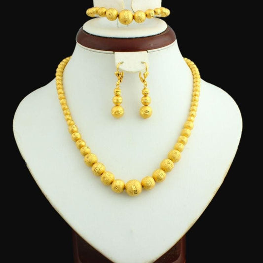 Ensemble de perles dorées Bijoux Collier 45 cm / Boucle doreille/21cm Bracelet Bijoux de couleur dorée Perles Africaines/Ethiopiennes Pour