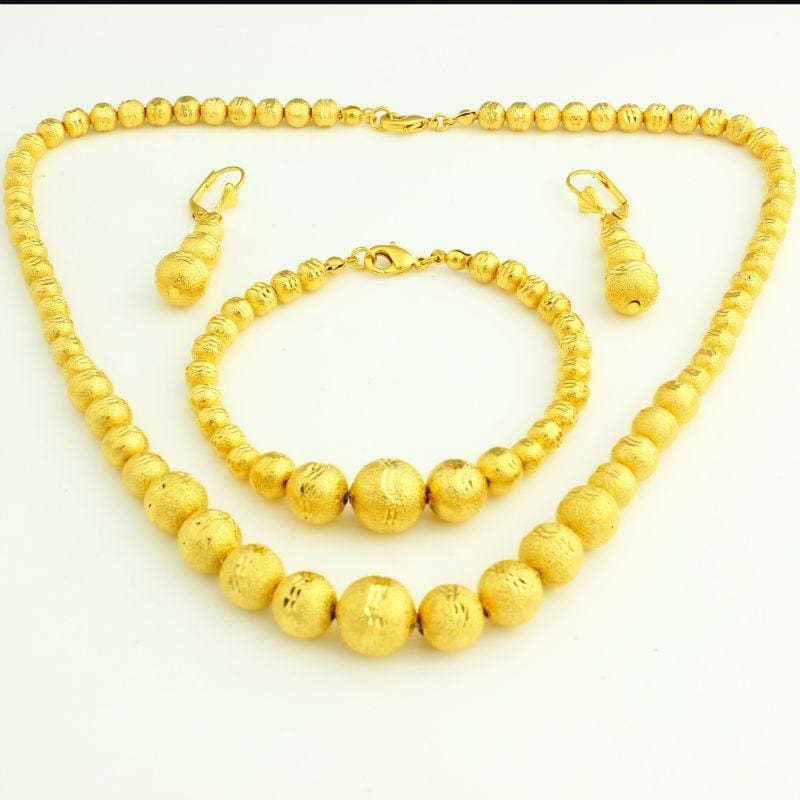 Ensemble de perles dorées Bijoux Collier 45 cm / Boucle doreille/21cm Bracelet Bijoux de couleur dorée Perles Africaines/Ethiopiennes Pour
