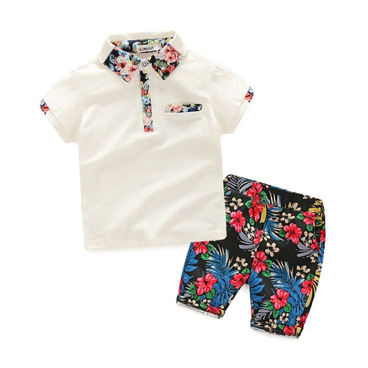 Spring New Children’S Wear Boys’ Short Sleeve Shirt With Floral Print Pants Suit - LabombeYlang