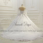 abiti da sposa Luxury Long Sleeve Lace Appliqued Low Back Shiny Wedding Dress