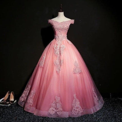 Robe de Soirée Manche Courte Quiceanera - Rose / 36