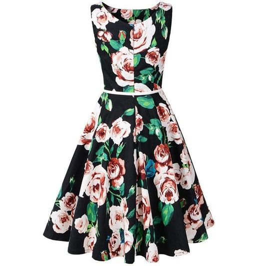 Robe rétro grande fleur sans manches femme | LabombeYlang