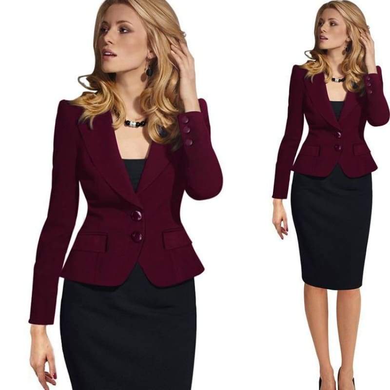 Veste Slim Manteau Chic Moderne femme - Bordeaux / XL - Textile